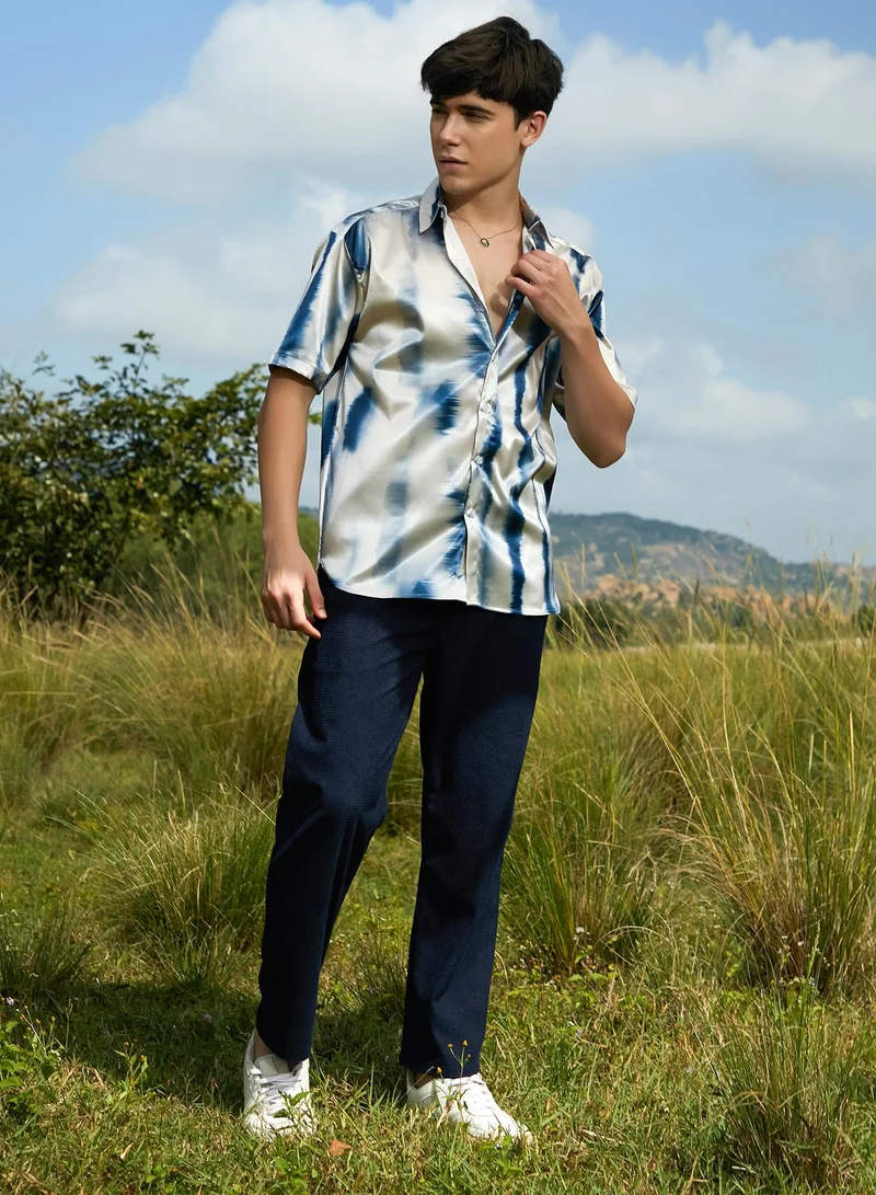 كامبوس سوترا Men's Indigo Blue Ombre Sheen Oversized Shirt