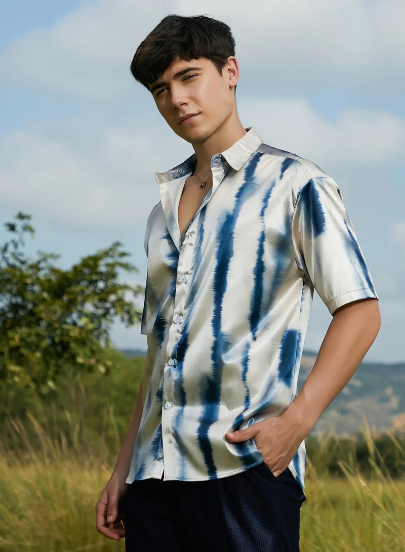 كامبوس سوترا Men's Indigo Blue Ombre Sheen Oversized Shirt