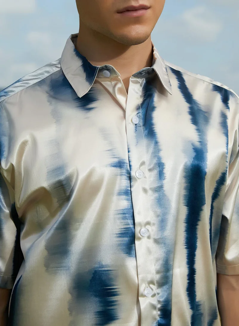 كامبوس سوترا Men's Indigo Blue Ombre Sheen Oversized Shirt