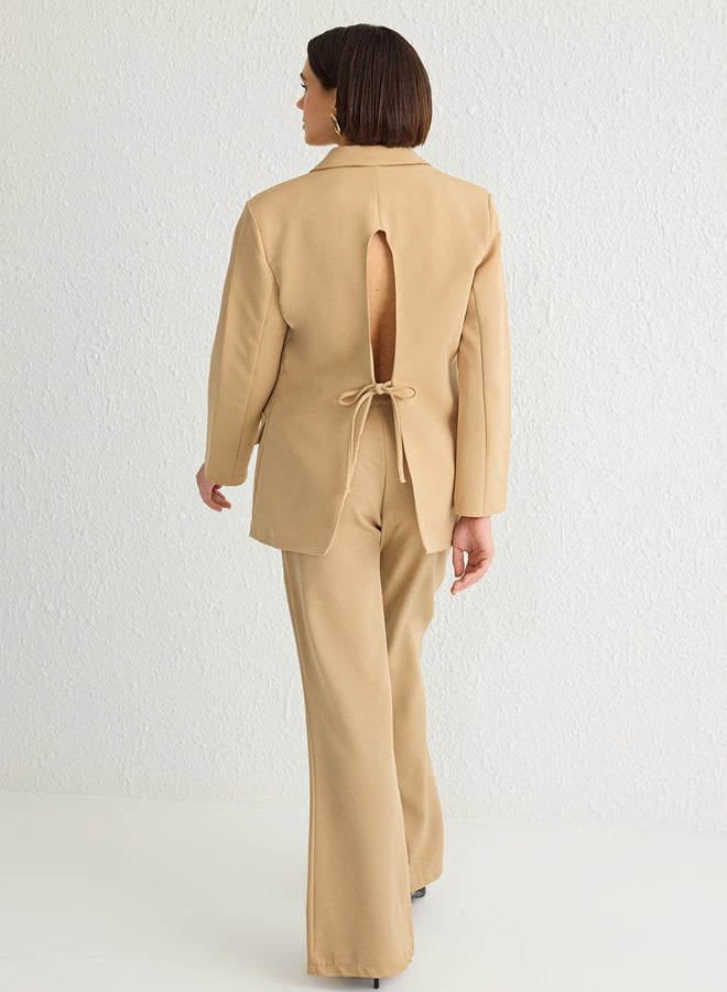 trendyol Dark Beige Back Tie Detail Oversize Woven Blazer Jacket - Image 4
