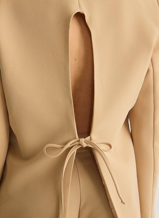 trendyol Dark Beige Back Tie Detail Oversize Woven Blazer Jacket - Image 5