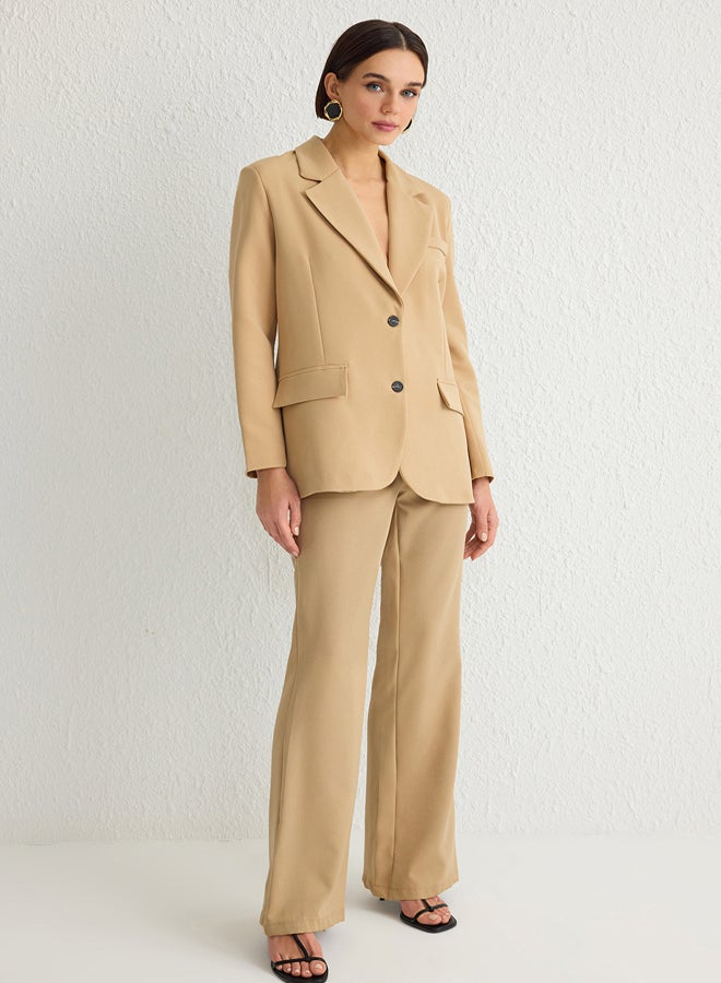 trendyol Dark Beige Back Tie Detail Oversize Woven Blazer Jacket - Image 3