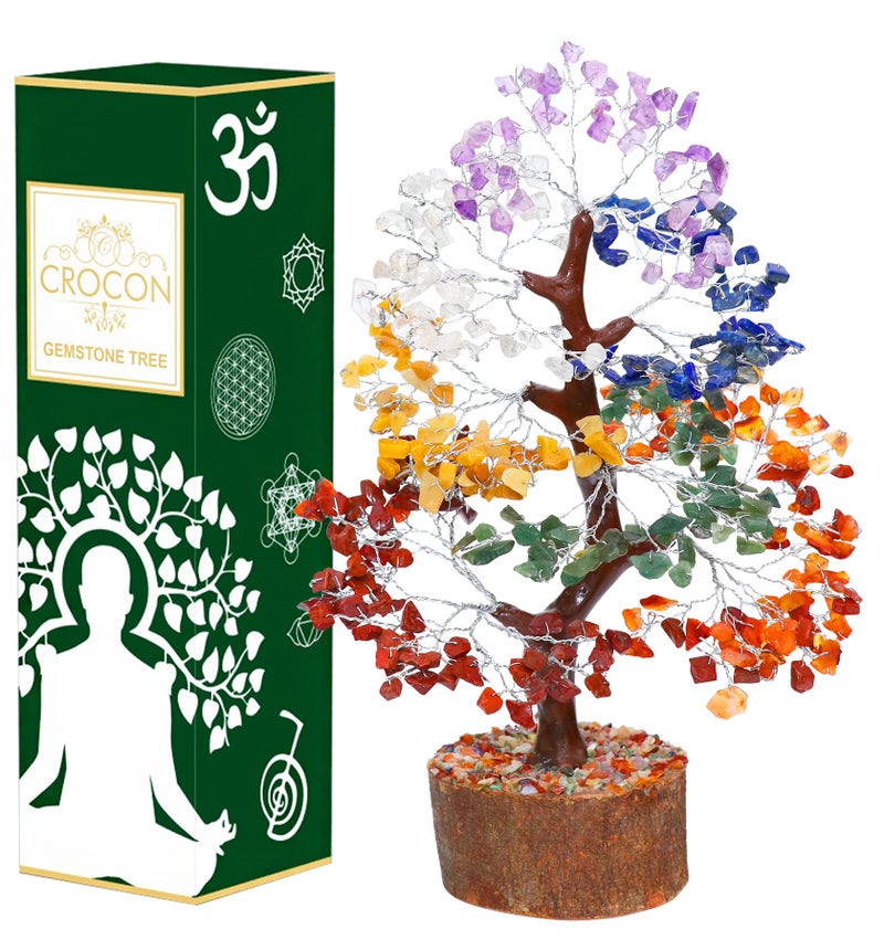 Crocon Seven Chakra Gemstone Tree Feng Shui Money Bonsai Positivity Home Decoration Ornament Healing Crystals (004) - Image 1