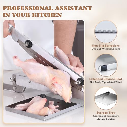 Moongiantgo Manual Frozen Meat Slicer Bone Short Rib Cutter Chicken Chopper Machine 13.5 Inch Double Blade Heavy Duty Guillotine Biltong Cutter for Korean BBQ Shabu Hot Pot (KD0288) - Image 5