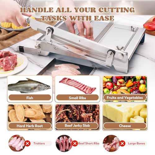 Moongiantgo Manual Frozen Meat Slicer Bone Short Rib Cutter Chicken Chopper Machine 13.5 Inch Double Blade Heavy Duty Guillotine Biltong Cutter for Korean BBQ Shabu Hot Pot (KD0288) - Image 2