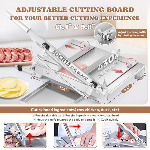 Moongiantgo Manual Frozen Meat Slicer Bone Short Rib Cutter Chicken Chopper Machine 13.5 Inch Double Blade Heavy Duty Guillotine Biltong Cutter for Korean BBQ Shabu Hot Pot (KD0288) - Image 3