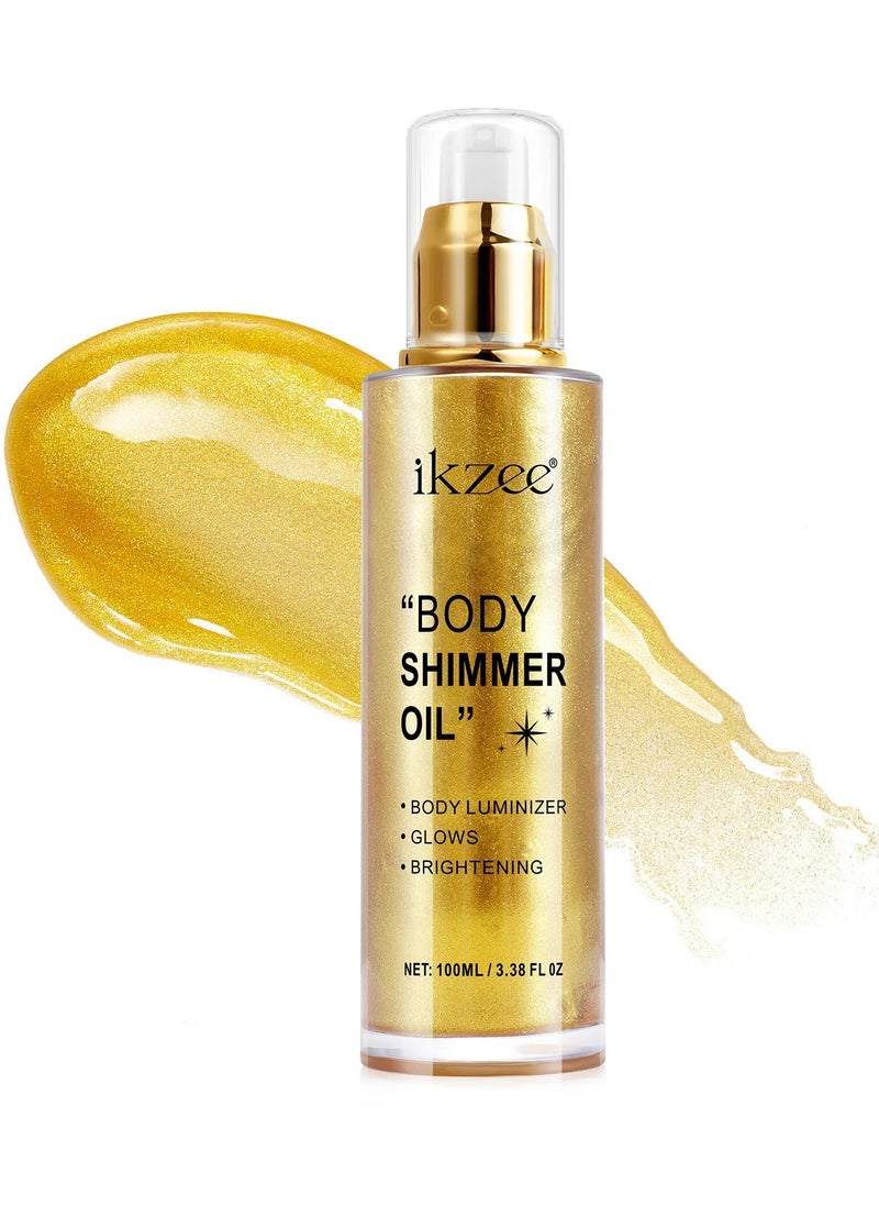 IKZEE زيت الجسم الذهبي اللامع 100 مل لوشن الجسم اللامع زيت التوهج زيت تفتيح الجسم لوشن التوهج لتفتيح الجسم زيت الجسم اللامع طويل الأمد للجسم والوجه رقم 02  - Image 1