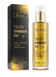 IKZEE Gold Body Shimmer Oil 100ml Body Shimmer Lotion Glow Oil Body Luminizer Oil Glow Lotion for Brightening Body Long Lasting Shimmering Body Oil for Body & Face No.02  - Image 2