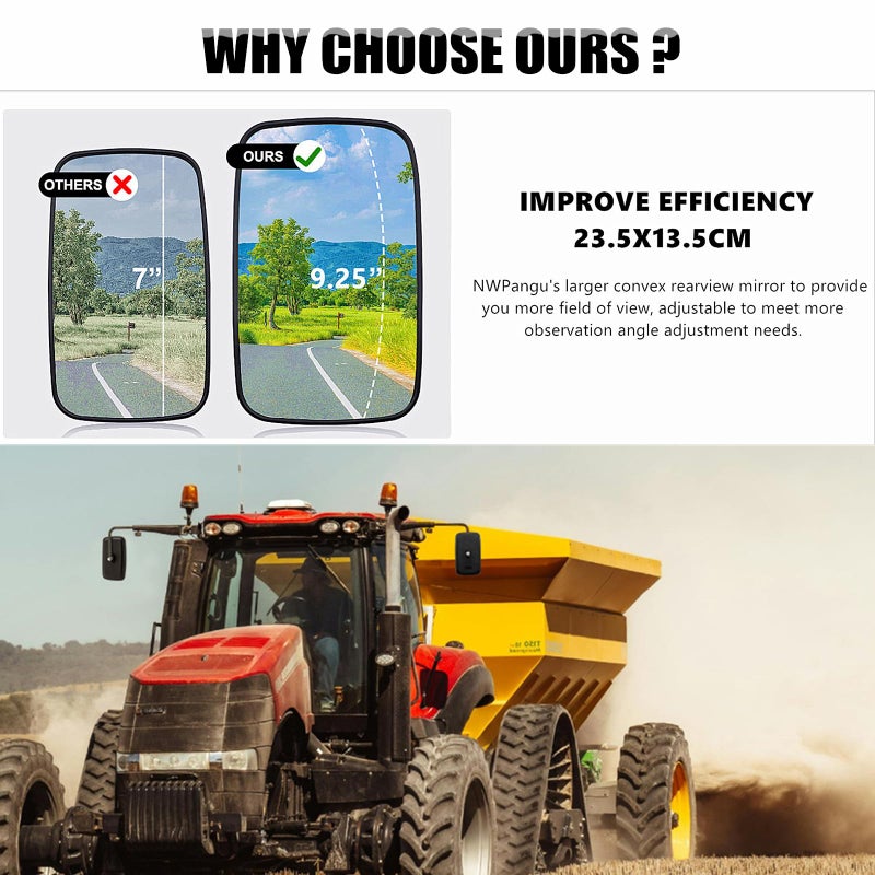 NWpangu 2PCS Forklift Rear View Mirrors 9 Inch Wide View Tractor Mirror Improve Safety in Warehouse Operations Convex Mirror for Truck, Lorry, Excavator, Side View Mirrors - Image 2