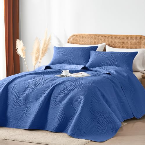 OARAGE Twin Quilt Bedding Set Soft Lightweight Dark Blue Bedspread with Leaf Pattern Ultrasonic Microfiber Bed Coverlet for All Season (1 Quilt,1 Sham) - Image 2