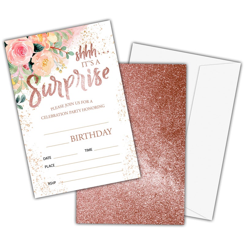 Birthday Party Invitation Cards for Kids Shhh Its A Surprise Party Invites Cards for Girls Boys Party Celebration for Teens Party Supplies Decoration Personalized 20 Cards With EnvelopesD004