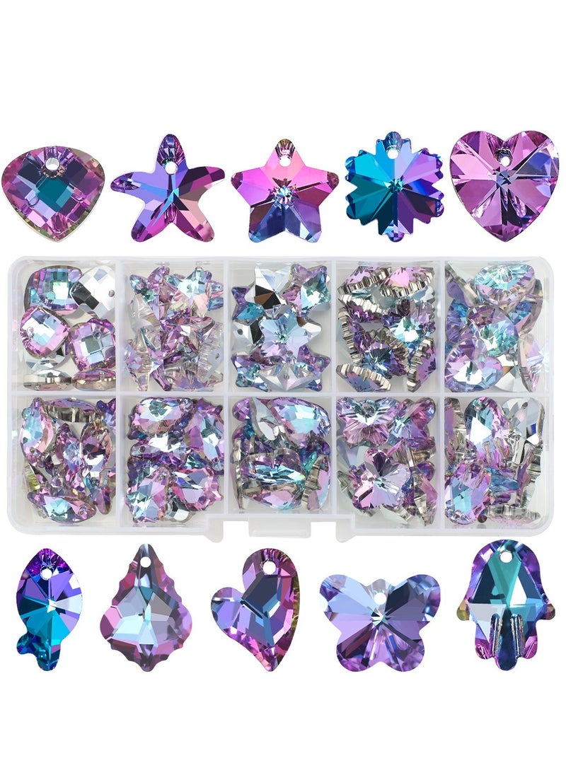 MissTiara 100pcs 10 types of Crystal Glass pendant Kit For Jewelry Bracelet Necklace And Art Craft  Include Butterfly Seashell starfish Ice flower etc.  - Image 2