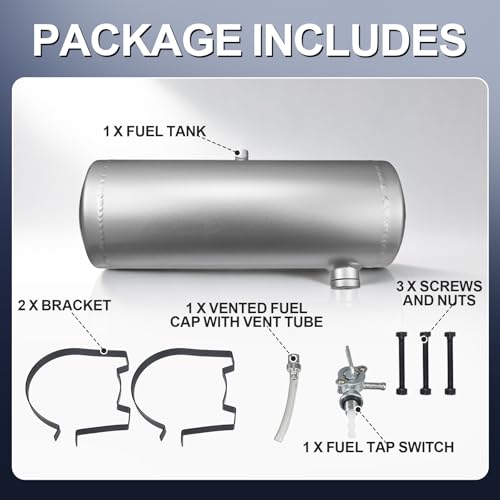 COEFEPIY 2 Gallon Minibike Gas Tank Fuel Tank Aluminum Cylinder 6 x 18" Center Fill minibike gas fuel tank For Golf Cart ,Motorcycle ,Dune Buggy ,mini bike ,go kart-Silver - Image 2