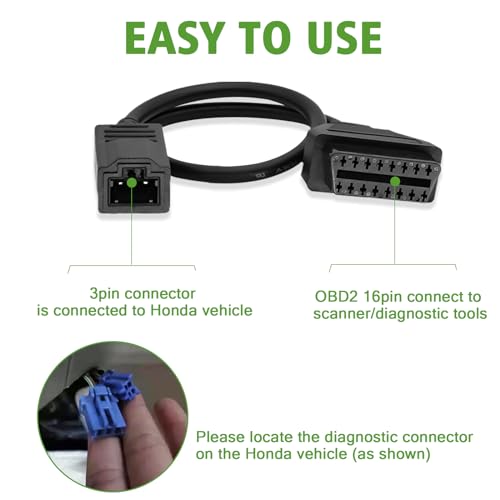 AMHTDOL OBD1 to OBD2 Adapter for Honda 3 Pin Cable,Compatible with Honda Vehicle 3pin Obd1 to 16pin Obd2 Adapter Cable Diagnostic Connector, Work with ELM327 OBD2 Scan Tool and OBD 1 Code Reader - Image 3