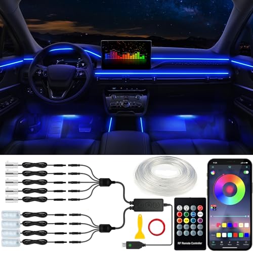 Jushope Car LED Lights, Interior Car Lights with Wireless APP/RF Remote/Button Control, Car Ambient Lighting Kit with 236" Integrated Molding Fiber Optic RGB Sync to Music (9 in 1-USB) - Image 1