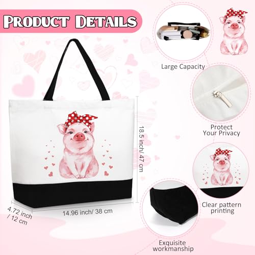 Dansydaisy 3 Pcs Pigs Lover Gift for Women Canvas Tote Bag Travel Cosmetic Bags Keychain Portable Makeup Zipper Pouch with Handle Funny Birthday Gift for Coworker Boss Staff Employee Staff Team Work - Image 3