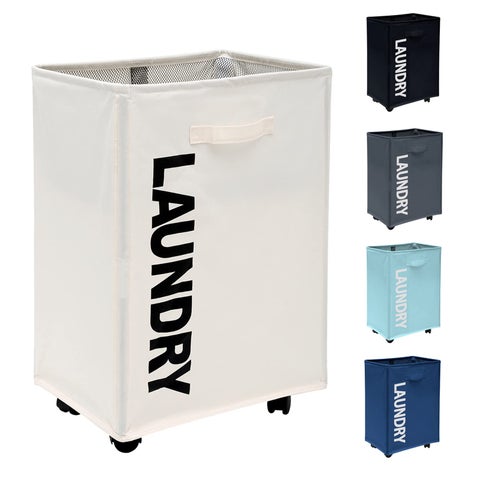 Premium Pro 23" Laundry Hamper - Heavy-Duty Folding Rolling Laundry Basket - Durable High-Density 600D Oxford Fabric Removable Dirty Clothes Utility Cart with 360° Swivel Wheels & Breathable Mesh Drawstring Cover (Sleek Modern Ivory White Slimline Space-Saving Profile) - Manual Garment Sorting Convenience & Laundry Facility Asset Management Template