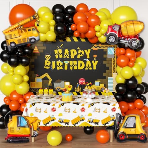 FIGEPO Construction Party Supplies Dump Truck Party Decorations Kits Set arch kit Garland Construction BackdropConstruction tablecloth for Kids Party - Image 1