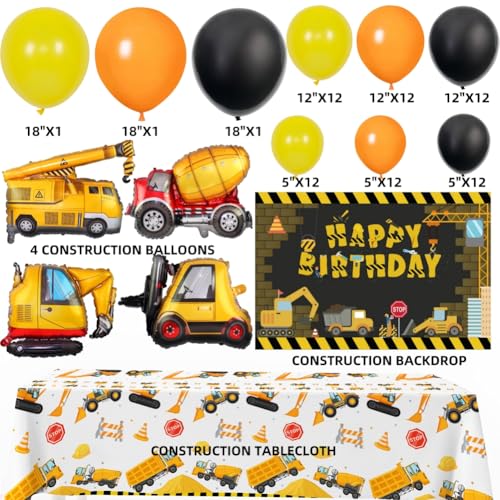 FIGEPO Construction Party Supplies Dump Truck Party Decorations Kits Set arch kit Garland Construction BackdropConstruction tablecloth for Kids Party - Image 5