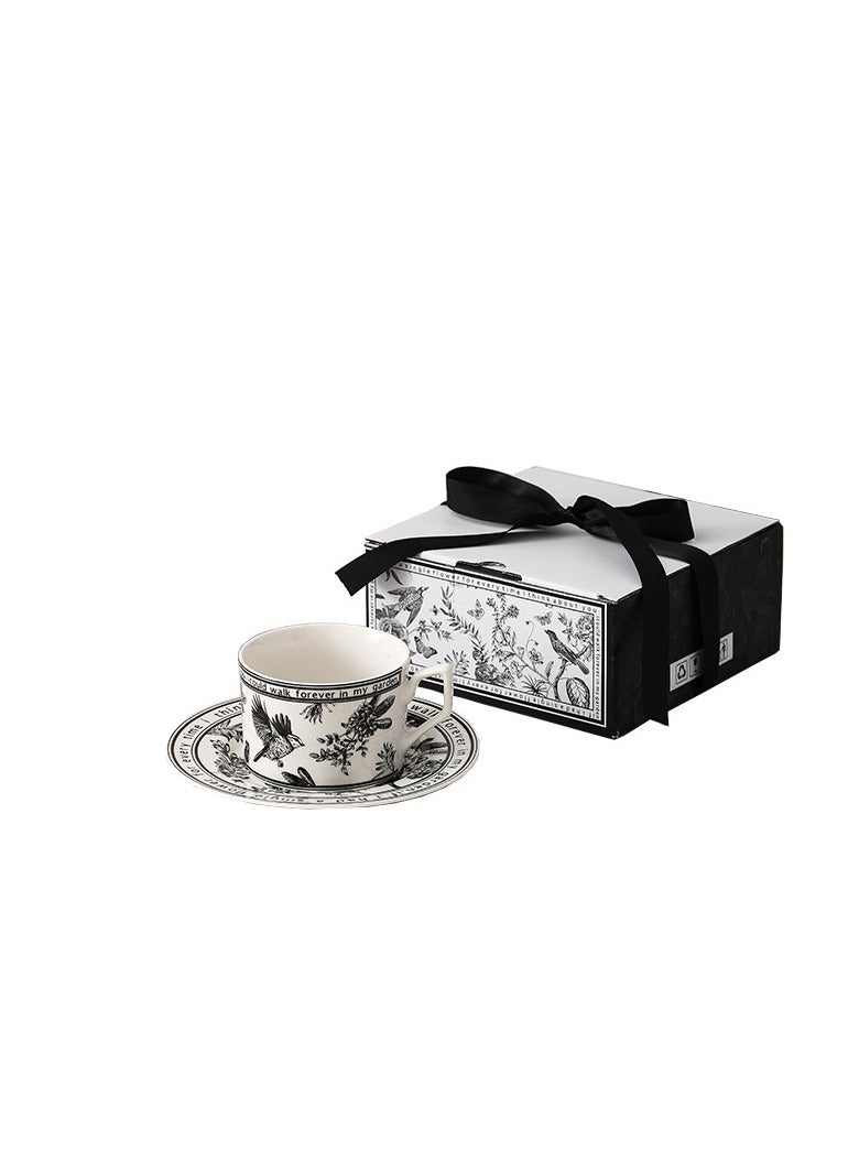 Anna Black and White Printed Ceramic Coffee Mug and Saucer Gift Set - Creative Home Dinnerware - Image 1