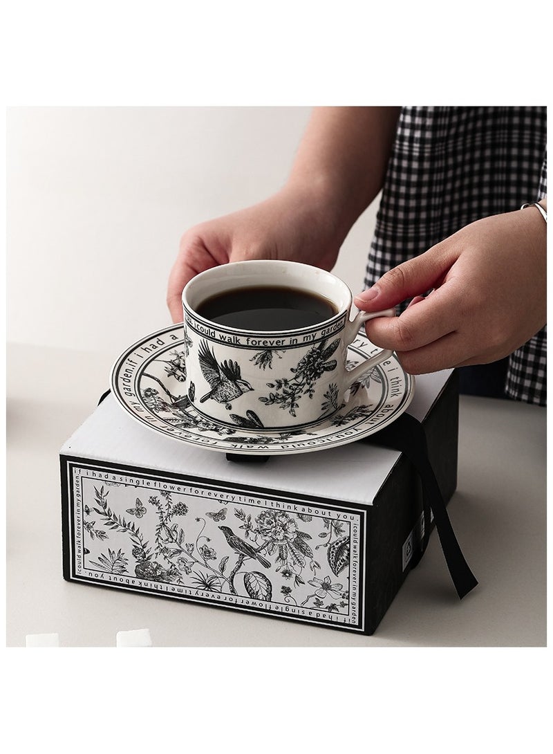 Anna Black and White Printed Ceramic Coffee Mug and Saucer Gift Set - Creative Home Dinnerware - Image 4