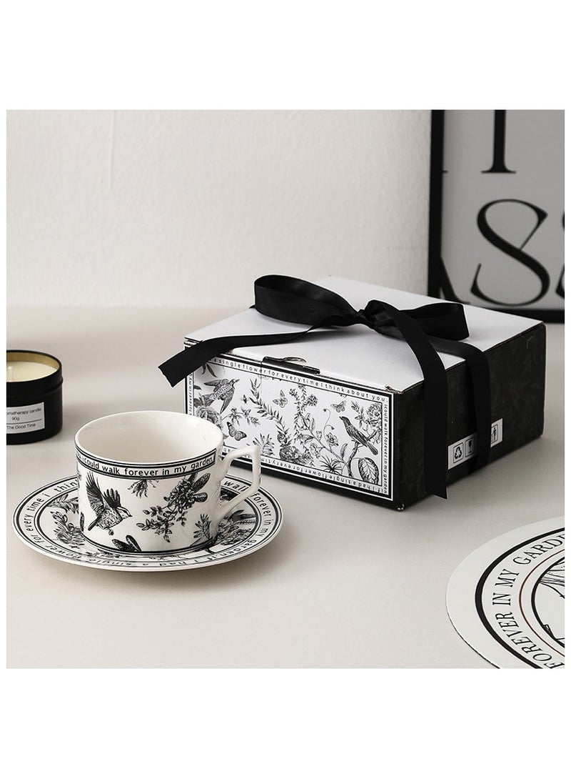 Anna Black and White Printed Ceramic Coffee Mug and Saucer Gift Set - Creative Home Dinnerware - Image 2