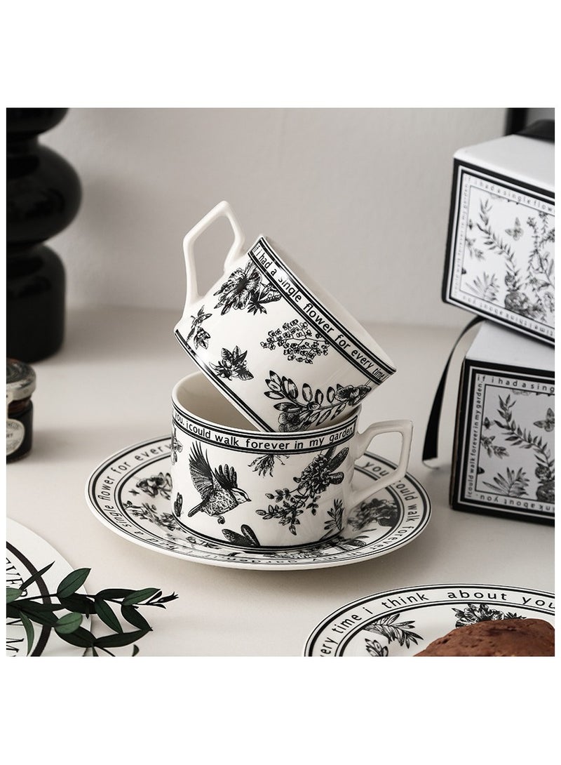 Anna Black and White Printed Ceramic Coffee Mug and Saucer Gift Set - Creative Home Dinnerware - Image 3