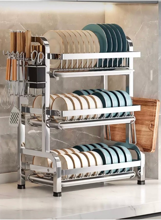Generic Kitchen Dish Drying Rack with Dish Drainer Stainless Steel Tray Rack Storage Organizer 3 Tier  - Image 1