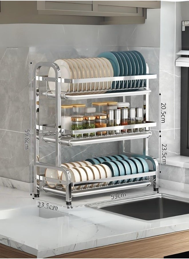 Generic Kitchen Dish Drying Rack with Dish Drainer Stainless Steel Tray Rack Storage Organizer 3 Tier  - Image 3