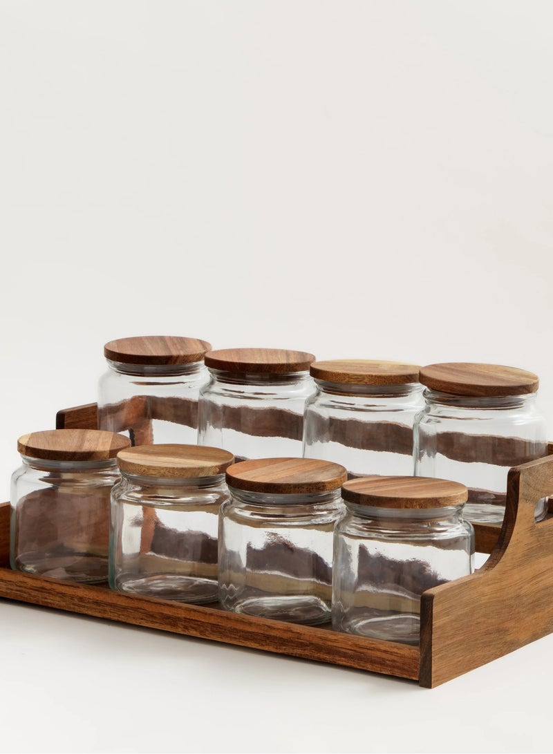 طقم بهارات 8 قطع مع حامل خشب السنط - Image 1