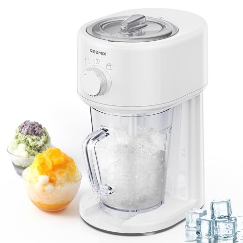 Reemix Shaved Ice Machine, Electric Ice Shaver and Snow Cone Machine with Large Capacity Storage, Portable Ice Crusher Ice Thickness Can be Adjusted (White) - Image 1