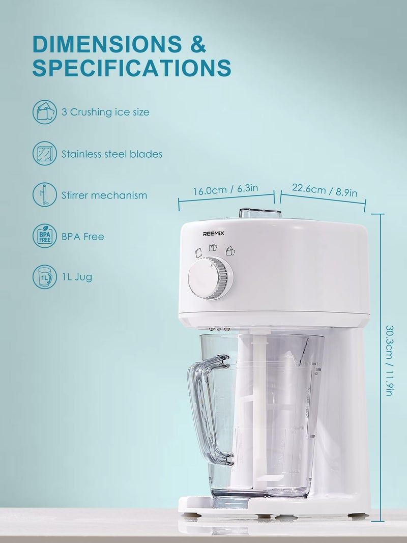 Reemix Shaved Ice Machine, Electric Ice Shaver and Snow Cone Machine with Large Capacity Storage, Portable Ice Crusher Ice Thickness Can be Adjusted (White) - Image 4