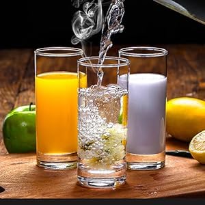 GIYANZA Premium Round Plaza Water Glass Heavy Base Water and Juice Glass Long Highball Drinking Glasses Mojito Glass Cups Tom Collins Bar and Mixed Drink Glass Long Round Glass 300ML 6 PCS - Image 2