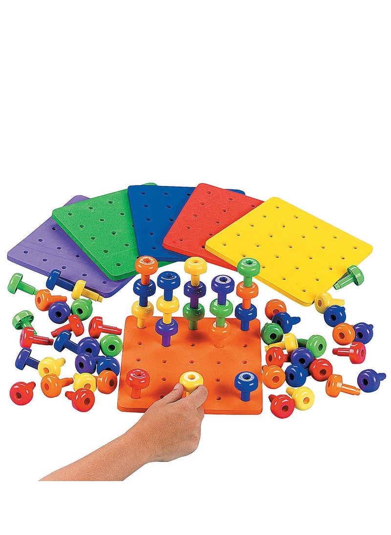 XICEN - Montessori Peg Board Set Toy, Stackable Pegboard Game, Sorting & Stacking Games STEM Educational Toy, Color Matching & Shape Recognition Toy For Toddlers & Preschoolers Includes 30 Pegs and 1 Foam Board - Image 1