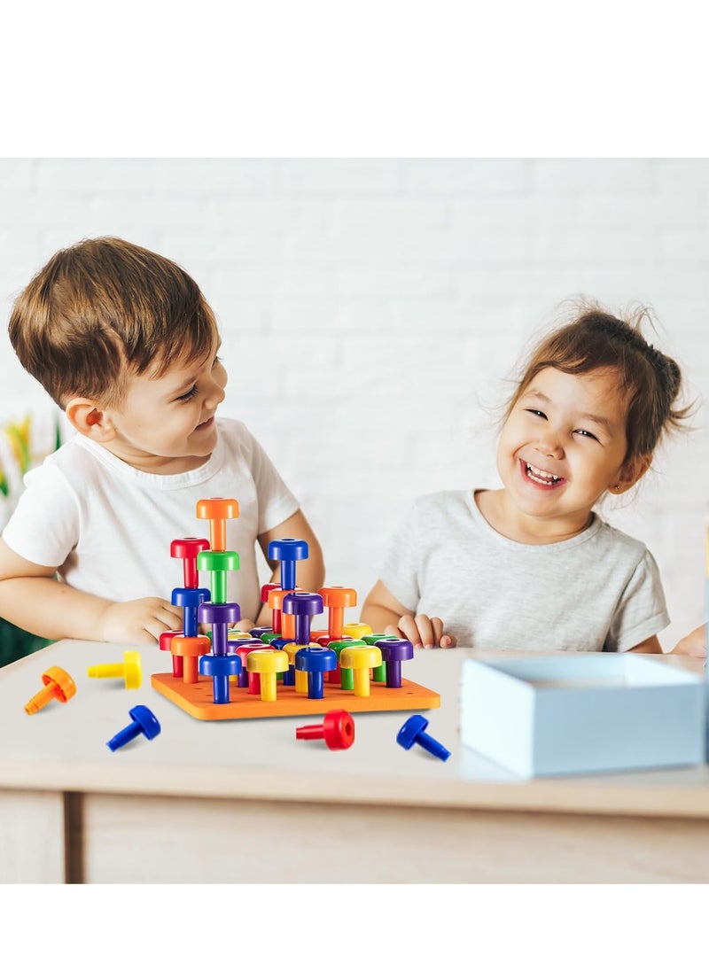 XICEN - Montessori Peg Board Set Toy, Stackable Pegboard Game, Sorting & Stacking Games STEM Educational Toy, Color Matching & Shape Recognition Toy For Toddlers & Preschoolers Includes 30 Pegs and 1 Foam Board - Image 1