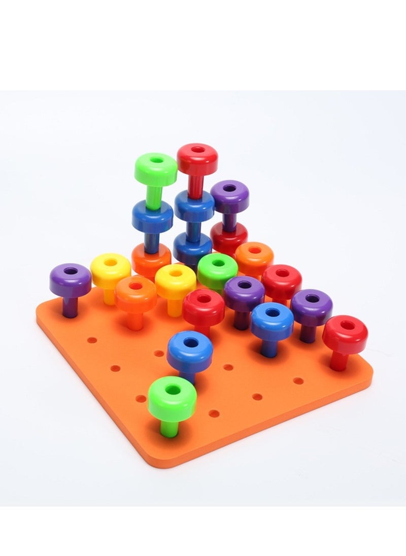 XICEN - Montessori Peg Board Set Toy, Stackable Pegboard Game, Sorting & Stacking Games STEM Educational Toy, Color Matching & Shape Recognition Toy For Toddlers & Preschoolers Includes 30 Pegs and 1 Foam Board - Image 1