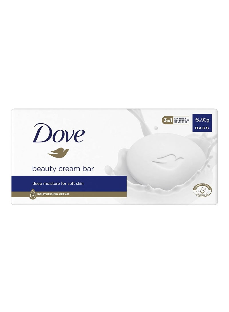 Dove Original Beauty Bar Soap with ¼ moisturising cream for softer, smoother, healthier-looking skin 6x 90 g