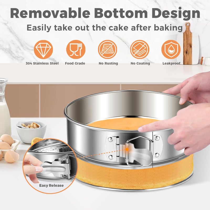 Molgree 304 Stainless Steel Springform Pan 9 Inch Nonstick, Leakproof Cheesecake Pan with Removable Bottom, 9 Spring Form Pan for Cheesecake with Protector, 9 Inch Springform Pan with 50Pcs Parchment - Image 3
