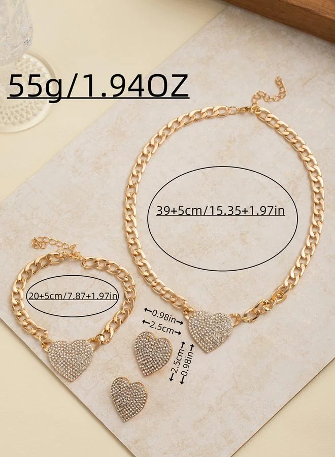 Take Two  Set of 3 - Gold Heart Drop Necklace with Bracelet and Earrings for Women | Best Price UAE