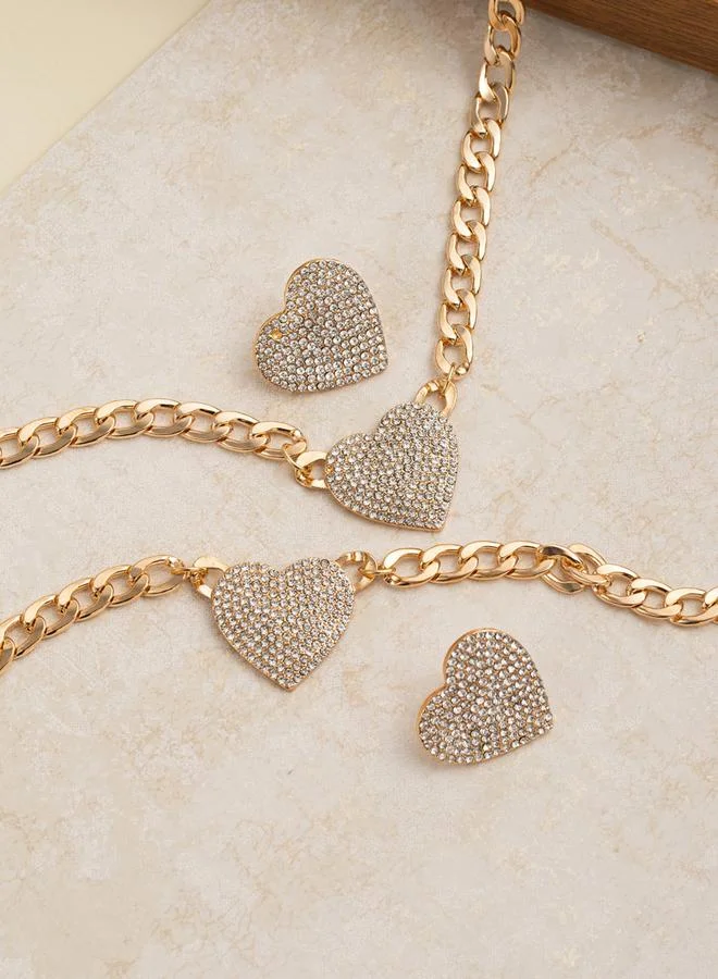 Take Two  Set of 3 - Gold Heart Drop Necklace with Bracelet and Earrings for Women | Best Price UAE