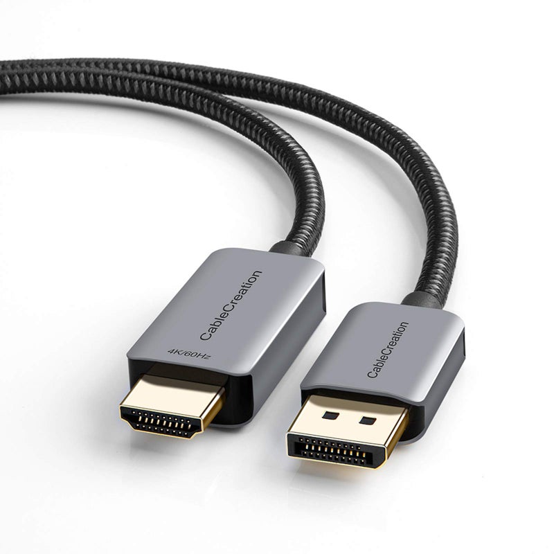 CableCreation Active HDMI Cable HDR 4K@60Hz 2K@144Hz 1080P@144Hz, 8FT Unidirectional DisplayPort to HDMI Monitor Cable, DP 1.4 to HDMI 4K Braided, Support Eyefinity Multi-Display, Aluminum - Image 1