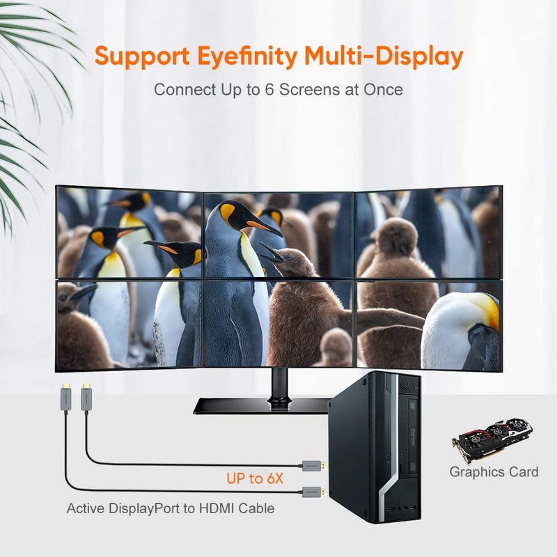 CableCreation Active HDMI Cable HDR 4K@60Hz 2K@144Hz 1080P@144Hz, 8FT Unidirectional DisplayPort to HDMI Monitor Cable, DP 1.4 to HDMI 4K Braided, Support Eyefinity Multi-Display, Aluminum - Image 5