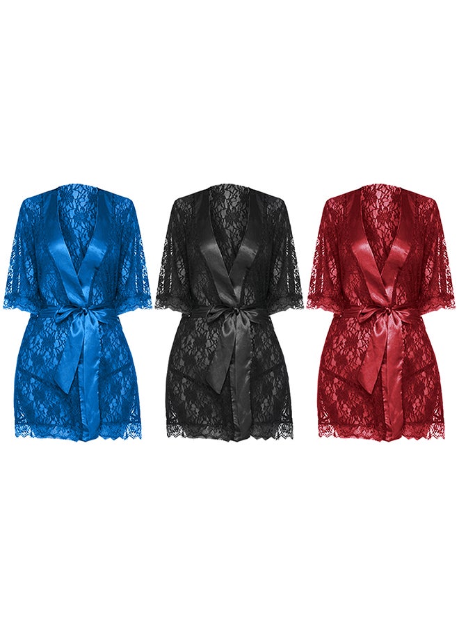 MARGOUN 3 Pack Womens Large Size Robes Babydoll Robe Transparent Lace Deep V-Neck Short Lingerie Sleepwear Soft Kimono Bathrobe Dressing Gown Nightwear /L(bust 88-92/waist 72-76/hip 96-100) - Image 3