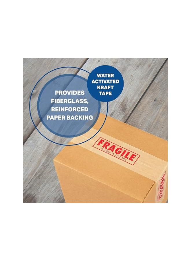 PROMASS promass Fragile Fiberglass Reinforced Water Activated Kraft Paper Tape, 76mm Width x 137m Length, Strong Adhesive Fragile Handle with Care Printed for Box Sealing and Packaging  - Image 3