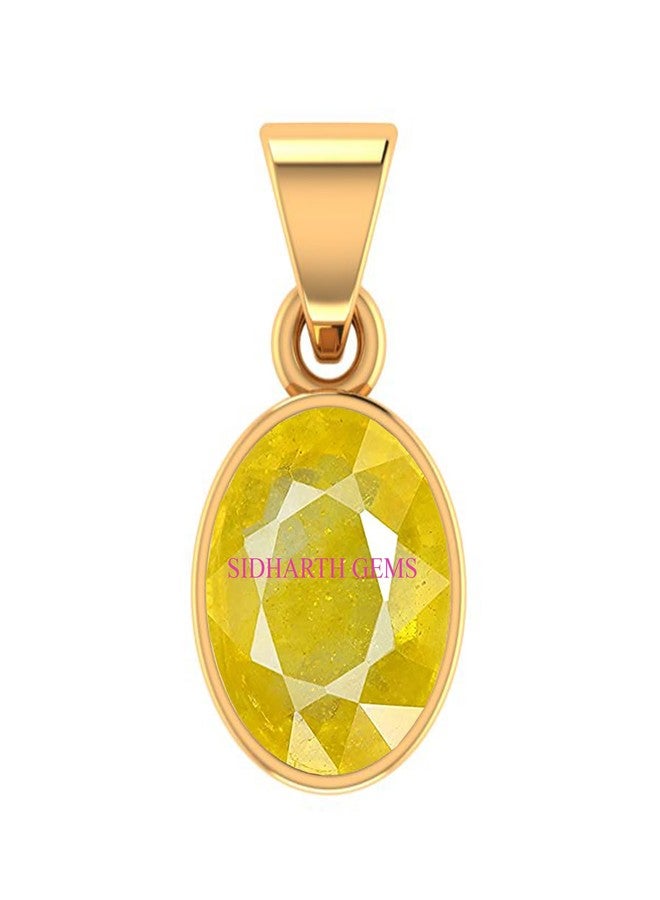 SIDHARTH GEMS 6.25 Ratti/5.20 Carat Natural Yellow Sapphire Gemstone Pendant/Gold Plated Locket for Men and Women - Image 1