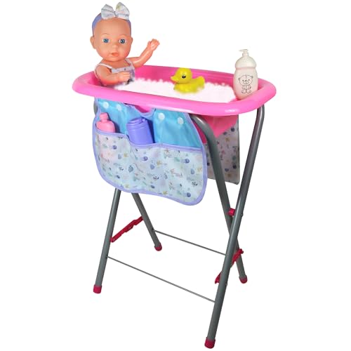 Lissi 12 Baby Doll Bath Tub Set PinkPurpleSea Design Care Accessories Convertible Bathing StationTable Swimsuit Outfit Headband Kids 2 - Image 1