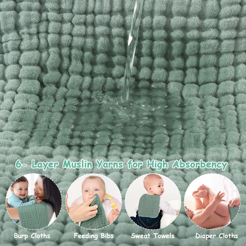 Looxii Muslin Burp Cloths 100% Cotton Large 20''x10'' Extra Soft and Absorbent 6 Pack Baby Burping Cloth for Boys Girls (Dark Green) - Image 5
