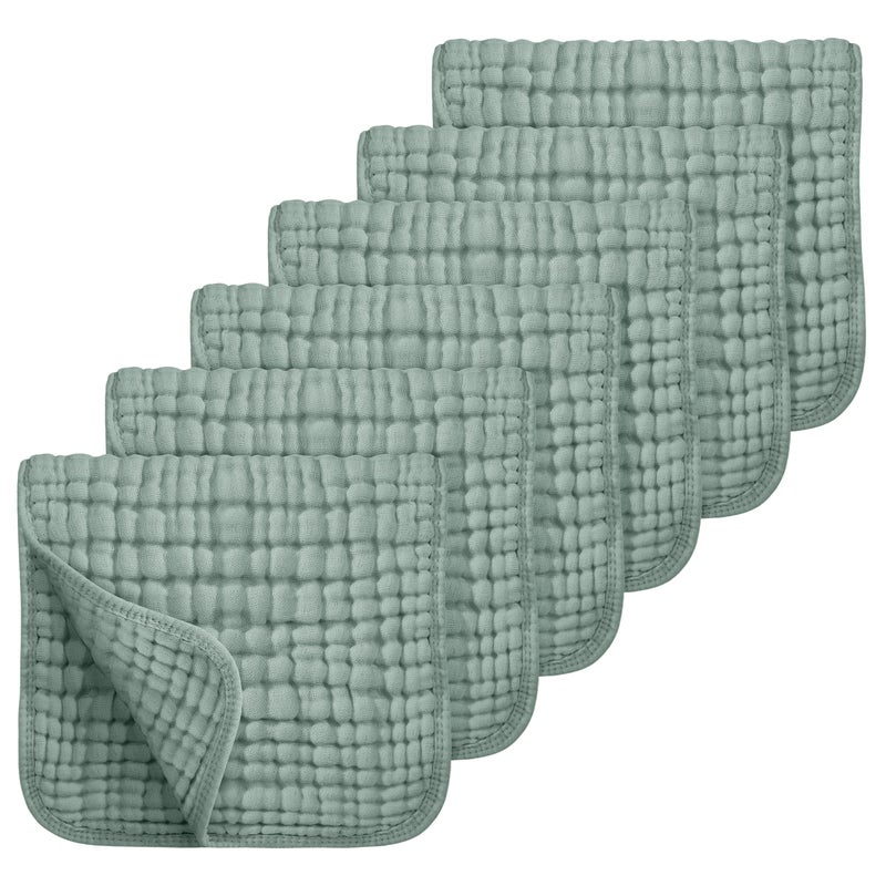 Looxii Muslin Burp Cloths 100% Cotton Large 20''x10'' Extra Soft and Absorbent 6 Pack Baby Burping Cloth for Boys Girls (Dark Green) - Image 1