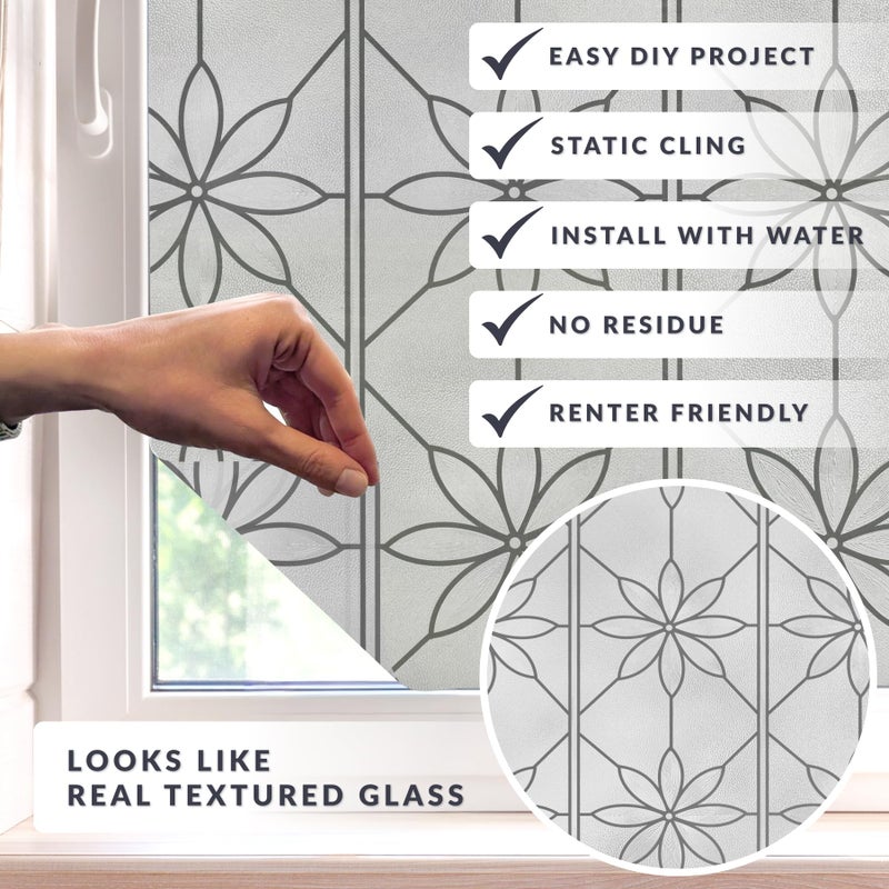 Artscape Daisy 36 x 72 Inch Window Film, Made in USA â€“ Provides Privacy, Non-Adhesive, Textured Leaded Glass Pattern, UV Protection, Easy to Apply and Removable - Image 2