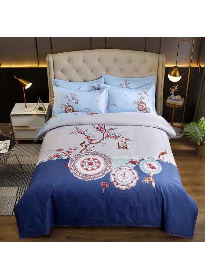 Thickened Large Edition Flower Sanding Skin-Friendly Non-Cotton Four-Piece Set Single And Double Bed Sheet Quilt Cover Dormitory Three-Piece Set Bed Dream Domain-Color:Tb*028*qingpingle-Specifications:Quilt Cover 1.8*2.2+sheets+pillowcases*2 - Image 1